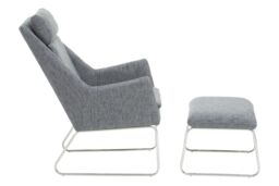 Orsina Grey Fabric Chair with Foot Stool Ottoman, Steel Frame Highback Accent Chair for Office, Lounge, Living Room - thumbnail 3