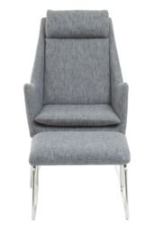 Orsina Grey Fabric Chair with Foot Stool Ottoman, Steel Frame Highback Accent Chair for Office, Lounge, Living Room - thumbnail 5