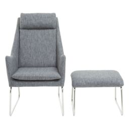 Orsina Grey Fabric Chair with Foot Stool Ottoman, Steel Frame Highback Accent Chair for Office, Lounge, Living Room - thumbnail 4
