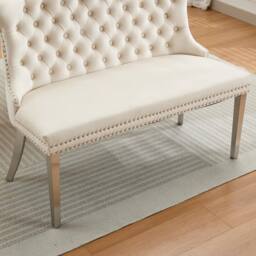 HomeTouch Home Touch Velvet Double Dining Bench Loveseat with Chrome Steel Legs in Beige - Size: 1 Pack - thumbnail 8