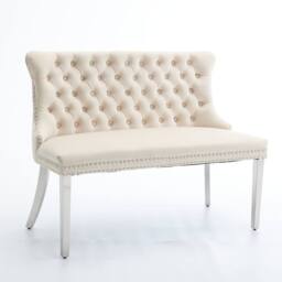 HomeTouch Home Touch Velvet Double Dining Bench Loveseat with Chrome Steel Legs in Beige - Size: 1 Pack - thumbnail 9