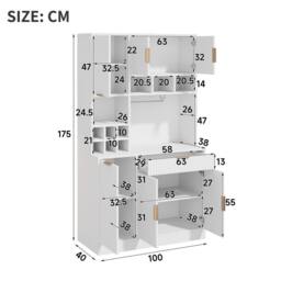 Matteo White Wavy Tall Sideboard Cabinet - Power Outlets & Wine Storage - thumbnail 5
