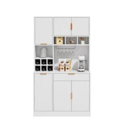 Matteo White Wavy Tall Sideboard Cabinet - Power Outlets & Wine Storage - thumbnail 6