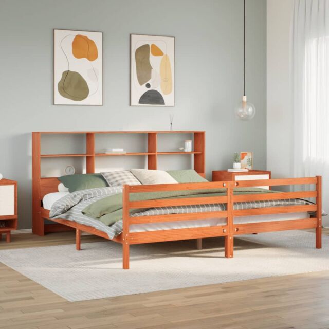 Berkfield Home Bookcase Bed without Mattress Wax Brown 200x200 cm Solid Wood - image 1