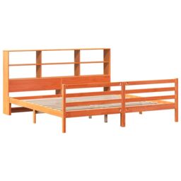 Berkfield Home Bookcase Bed without Mattress Wax Brown 200x200 cm Solid Wood - thumbnail 3