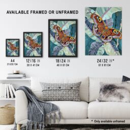 "Artery8 Butterfly on Palm Leaf Painting Tropical Exotic Wall Art Print in Blue - Size: W24"" x H32""" - thumbnail 3