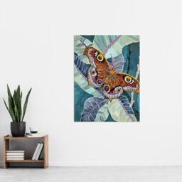 "Artery8 Butterfly on Palm Leaf Painting Tropical Exotic Wall Art Print in Blue - Size: W24"" x H32""" - thumbnail 4