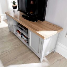 Home Source Console TV Stand Television Unit Oak Coffee Solid Bookcase 36mm Top in Grey - thumbnail 7