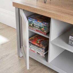 Home Source Console TV Stand Television Unit Oak Coffee Solid Bookcase 36mm Top in Grey - thumbnail 4