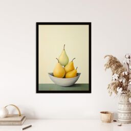 Wee Blue Coo Wall Art Print All Gone Pear Shaped Oil Painting Sage Green Orange Bright Fruit Art Framed in Yellow - Size: A4 - thumbnail 4