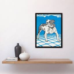 Artery8 Moriz Jung Dog Lover Bulldog Animal Portrait Framed Art Picture Print in Blue - Size: A4 - thumbnail 2