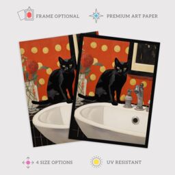 "Wee Blue Coo Wall Art Print Now Wash Your Paws Cat Bathroom Painting Living Room in Red - Size: W18"" x H24""" - thumbnail 2
