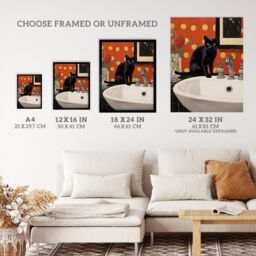 "Wee Blue Coo Wall Art Print Now Wash Your Paws Cat Bathroom Painting Living Room in Red - Size: W18"" x H24""" - thumbnail 3