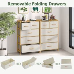 Gymax 5-Drawer Dresser Bamboo Vertical Chest of Drawers With Top Shelf in Light Beige - thumbnail 9