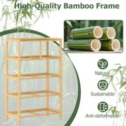 Gymax 5-Drawer Dresser Bamboo Vertical Chest of Drawers With Top Shelf in Light Beige - thumbnail 4