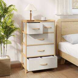 Gymax 5-Drawer Dresser Bamboo Vertical Chest of Drawers With Top Shelf in Light Beige - thumbnail 5