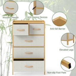 Gymax 5-Drawer Dresser Bamboo Vertical Chest of Drawers With Top Shelf in Light Beige - thumbnail 8
