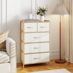 Gymax 5-Drawer Dresser Bamboo Vertical Chest of Drawers With Top Shelf in Light Beige - thumbnail 6