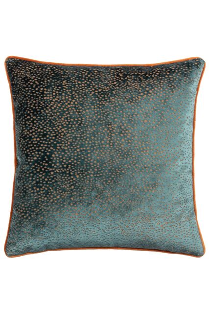 Paoletti Estelle Spotted Piped Cut Velvet Cushion in Teal - Size: 45 cm x 45 cm - image 1