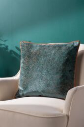 Paoletti Estelle Spotted Piped Cut Velvet Cushion in Teal - Size: 45 cm x 45 cm - thumbnail 4