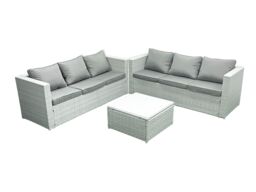 Fimous Rattan Garden Outdoor Furniture Set 6 Seater Rattan Garden Sofa Set Light Grey Mixed - thumbnail 2
