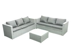 Fimous Rattan Garden Outdoor Furniture Set 6 Seater Rattan Garden Sofa Set Light Grey Mixed - thumbnail 1