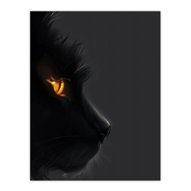 "Artery8 Wall Art Print Black Cat Lover Orange Gold Eyes Profile Portrait Poster - Size: W24"" x H32""" - image 1