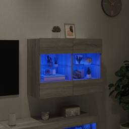 Berkfield Home TV Wall Cabinet with LED Lights Grey Sonoma 78.5x30x60.5 cm - thumbnail 4