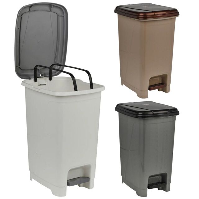 EONLION 15L Slim Pedal Bin - Plastic Waste Can for Kitchen & Bathroom in Khaki - image 1