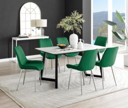 FurnitureboxUK Carson White Marble Effect Dining Table & 6 Pesaro Silver Chairs in Green