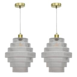 First Choice Lighting Set of 2 Benson - Tiered Large Glass Satin Brass Ceiling Pendant Light in Clear - thumbnail 1