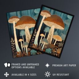 "Artery8 Cep Mushroom Earthy Aesthetic Modern Blue Brown Art Print Framed Poster Wall Decor 12x16 inch in Black - Size: W12"" x H16""" - thumbnail 2