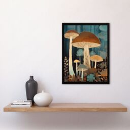 "Artery8 Cep Mushroom Earthy Aesthetic Modern Blue Brown Art Print Framed Poster Wall Decor 12x16 inch in Black - Size: W12"" x H16""" - thumbnail 4