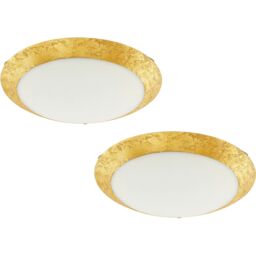 Loops 2 PACK Wall Flush Ceiling Light Colour White Shade White Gold Glass LED 16W - thumbnail 1