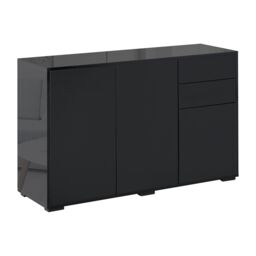 HOMCOM Gloss Push-Open Side Cabinet W/ 2 Drawer, 2 Door Cabinet for Home Office in Black - thumbnail 2