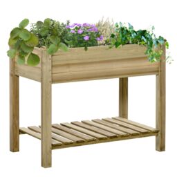 OUTSUNNY Raised Garden Bed w/ Legs & Storage Shelf Elevated Planter Box in Green - thumbnail 2