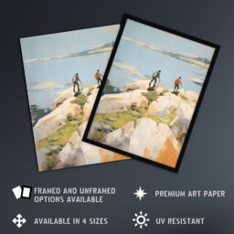 "Artery8 Hikers Reach The Summit At Last Oil Painting Hiking Coastal Cliff Landscape Extra Large XL Unframed Wall Art Poster Print - Size: W24"" x H32""" - thumbnail 2