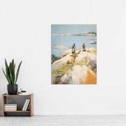 "Artery8 Hikers Reach The Summit At Last Oil Painting Hiking Coastal Cliff Landscape Extra Large XL Unframed Wall Art Poster Print - Size: W24"" x H32""" - thumbnail 4