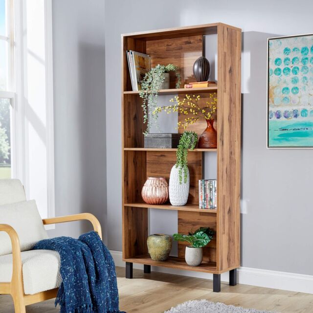 Home Source Bookcase 4 Tier Display Cabinet Unit Industrial Metal Home Living Room in Taupe - image 1