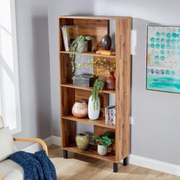 Home Source Bookcase 4 Tier Display Cabinet Unit Industrial Metal Home Living Room in Taupe - thumbnail 2