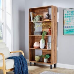 Home Source Bookcase 4 Tier Display Cabinet Unit Industrial Metal Home Living Room in Taupe - thumbnail 1