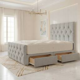 "Somnior Ziggy Linen Divan Bed Mattress 2 Draw 54"" Headboard & 22"" Footboard in Light Grey - Size: Small Single" - thumbnail 1