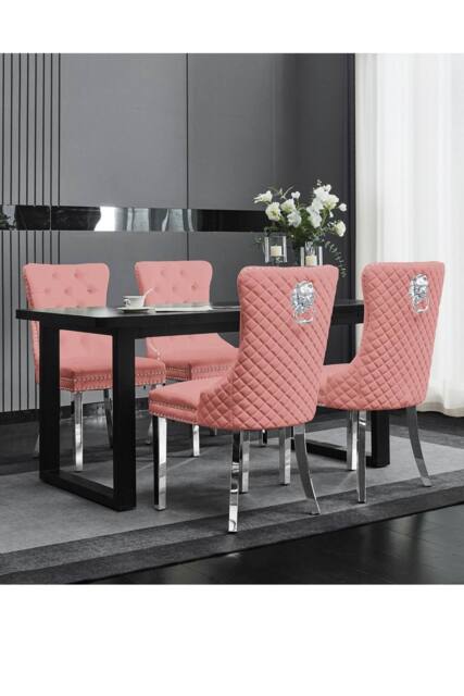 Groundlevel Set Of 2 Plush Velvet Dining Chairs with Lion Head Knocker in Pink - image 1