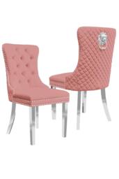 Groundlevel Set Of 2 Plush Velvet Dining Chairs with Lion Head Knocker in Pink - thumbnail 2