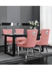 Groundlevel Set Of 2 Plush Velvet Dining Chairs with Lion Head Knocker in Pink