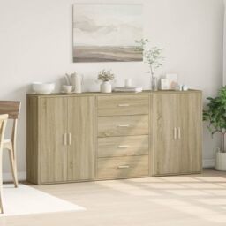Berkfield Home Sideboards 3 pcs Sonoma Oak 60x31x84 cm Engineered Wood in Brown - Size: 60 x 31 x 84 cm - thumbnail 3