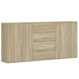 Berkfield Home Sideboards 3 pcs Sonoma Oak 60x31x84 cm Engineered Wood in Brown - Size: 60 x 31 x 84 cm - thumbnail 2