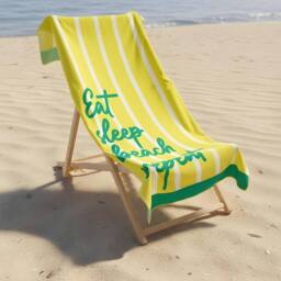 OHS Eat Sleep Beach Towel Bath Travel Quick Dry Microfibre Absorbent in Yellow