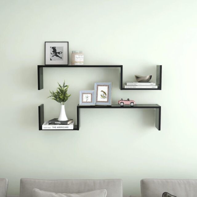 Berkfield Home Wall Shelf 2 pcs Black 100x15x20 cm Engineered Wood - Size: 100 x 15 x 20 cm - image 1