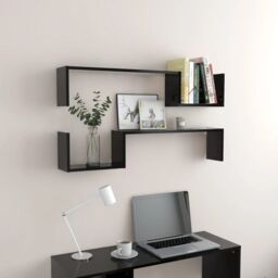 Berkfield Home Wall Shelf 2 pcs Black 100x15x20 cm Engineered Wood - Size: 100 x 15 x 20 cm - thumbnail 3